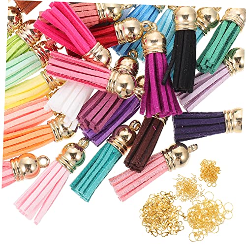 VILLFUL 1 Satz Diy Schlüsselanhänger Set mit Quasten Teile Goldene Hundekarabiner Schlüsselringe Bunte Lederquasten für Kreative Bastelprojekte von VILLFUL