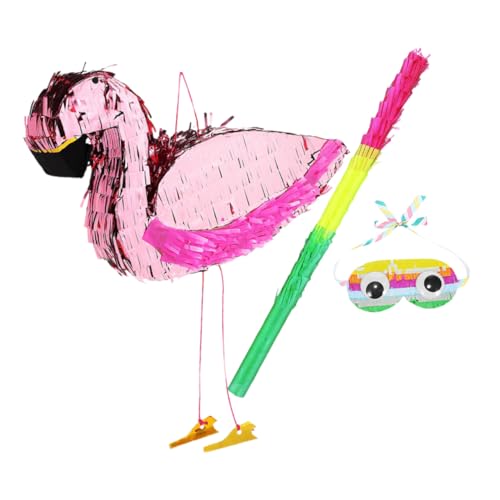 VILLFUL 1 Satz Flamingo Pinata Augenmaske Mit Verbundenen Augen Karneval Piñata Pinata-fledermaus Halloween-party-pinata Flamingo- Tropische Partyversorgungen Rosa Papier von VILLFUL