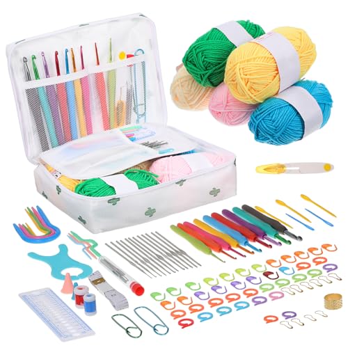 VILLFUL 1 Satz Häkelset für Anfänger Teiliges Tragbares Häkelnadel Kit mit Buntem Garn und Zubehör Organisiert Praktischen Tragetasche für Kreative Projekte von VILLFUL