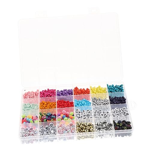 VILLFUL 1 Schachtel Fächer Aufbewahrungsbox mit Bunten Glatten Glasperlen für DIY Schmuckherstellung Runde Buchstabenperlen für Armbänder Dekorative Bastelperlen für Kreative und von VILLFUL