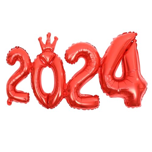 VILLFUL 1 Set 2024 2024 Digital Crown Einteiliger Aluminiumfolienballon Neujahrs Abschlussdekorationsballon (Roter Einteiler 2024) Neujahrsballon Dekorative Ballons von VILLFUL