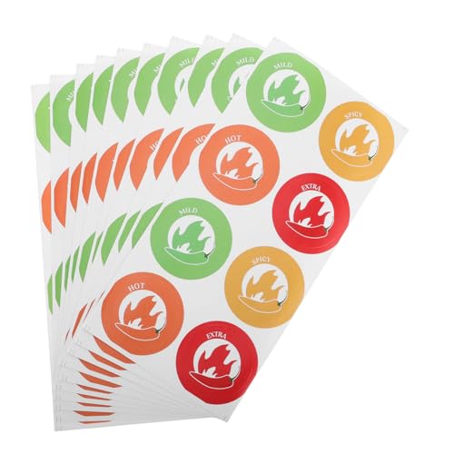 VILLFUL 10 Blatt Klebeetiketten für Schärfeindikatoren Warnaufkleber für Scharfe Speisen mit Chili Muster Selbstklebende Etiketten zur Kennzeichnung von Gerichten und Lebensmitteln von VILLFUL