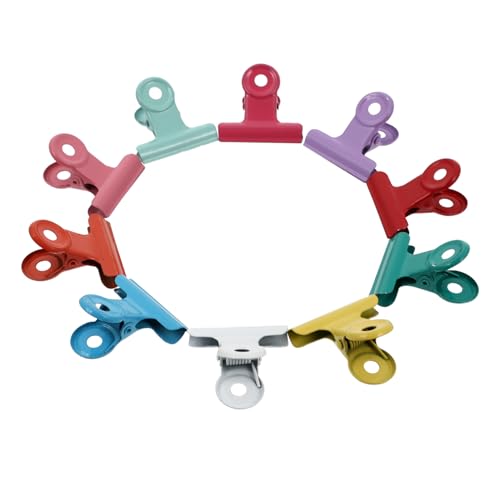 VILLFUL 10 Stück Teiliges Bunte Metallclips mit Löchern für Lebensmittelbeutel Verschlussclips Snack Bag Clips und Büroklammern zur Sicheren Versiegelung von Snacks Kaffee und Dokumenten von VILLFUL