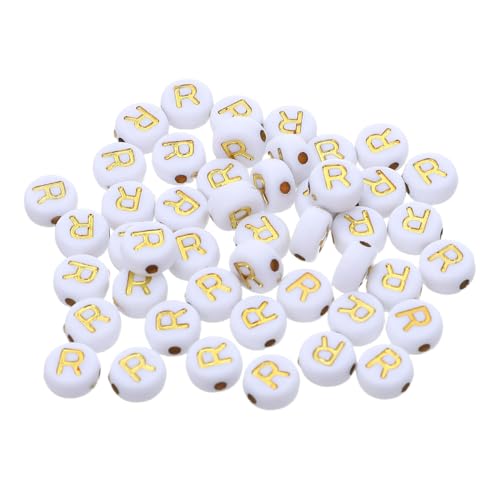 VILLFUL 100 Stück Acryl Alphabet Perlen Weiß Gold Flach Rund Buchstabenperlen für Armband Schmuckherstellung DIY Basteln Spacer Beads für Erwachsene und Jugendliche von VILLFUL