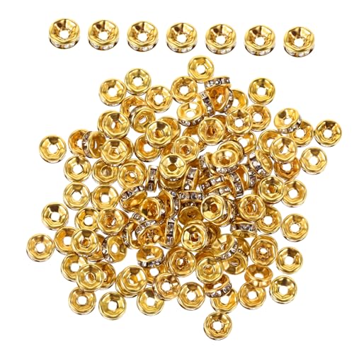 VILLFUL 100 Stück Armband Abstandshalterperlen, Runde Messingperlen, Goldene Perlen Für Armbänder, Strassperlen, Rondellperlen, Lose Kristallperlen, Klare Plattierungs Acrylperlen, von VILLFUL
