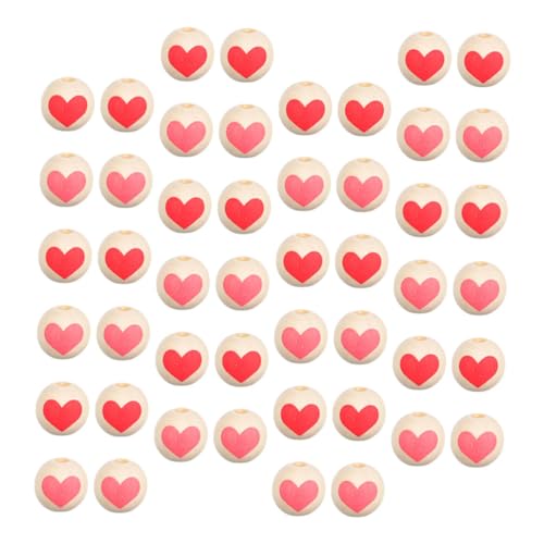 VILLFUL 100 Stück DIY Holzperlen Herzform Rote Rosa Holzperlen zum Auffädeln Basteln Schmuckherstellung Dekoration Valentinstag Handwerksperlen von VILLFUL
