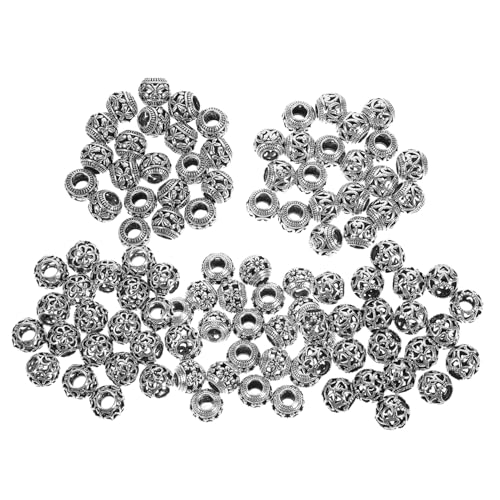 VILLFUL 100 Stück Große Loch Hohle Runde Metall Spacer Perlen für Schmuckherstellung Retro Beads für Armbänder und Diy Bastelmaterialien für Kreative Designs von VILLFUL