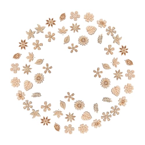 VILLFUL 100 Stück Holzblumen und Blattformen für Diy Bastelprojekte Unbemalte Holzstücke für Heimdekoration und Kreative Lernaktivitäten von VILLFUL