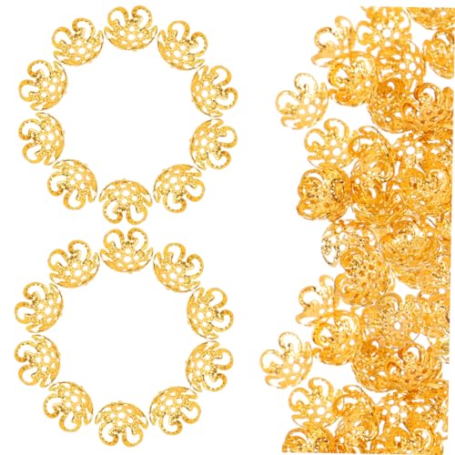 VILLFUL 100 Stück Lotus Schmuckperlen Kappen Metall Blütenform DIY Bastelperlen Zubehör Vintage Metallperlen Armbänder Goldfarben Langlebig Anticorrosiv für Schmuckherstellung von VILLFUL