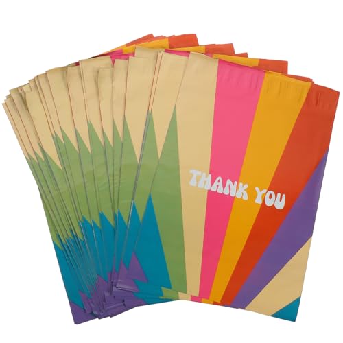 VILLFUL 100 Stück Wasserdichte Versandbeutel Rainbow Farbverlauf Dankeschön Selbstklebend Dicke Versandtaschen für Kleidung und Pakete Praktische Verpackung von VILLFUL