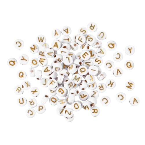 VILLFUL 1000 Stück Acryl Buchstabenperlen Multifunktionale DIY Perlen für Armbänder Schlüsselanhänger und Schmuckherstellung Dekorative Leichte Alphabetische Bastelperlen Gold und Weiß von VILLFUL
