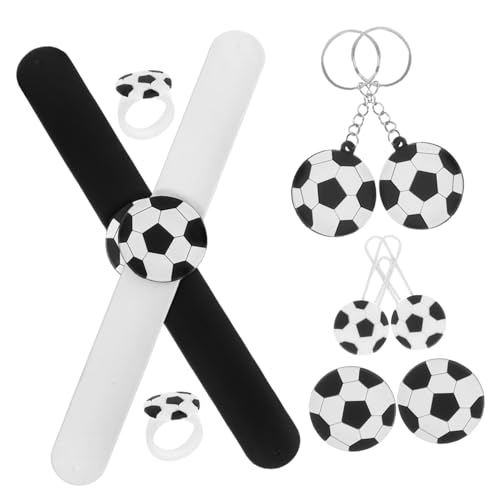 VILLFUL 10Stücke Teiliges Fußball Mitgebsel für Schlüsselanhänger Ringe Lesezeichen Anstecknadel und Slap Bracelet Fußballparty Dekoration und für Geburtstagsfeiern von VILLFUL