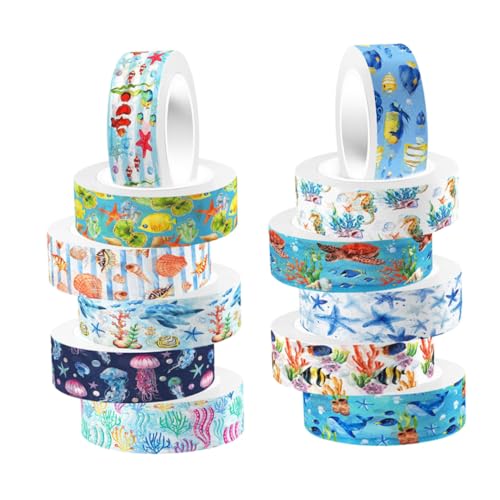VILLFUL 12 Rollen Teiliges Washi Tape Set Meerestiere Transparentes Stark Haftendes DIY Bastelband Blaues Masking Tape für Scrapbooking und Journaling Geeignet für Erwachsene VILLFUL 12 Rollen Teiliges Washi Tape Set Meerestiere Transparentes Stark Haftendes DIY Bastelband Blaues Masking Tape für Scrapbooking und Journaling Geeignet für Erwachsene von VILLFUL
