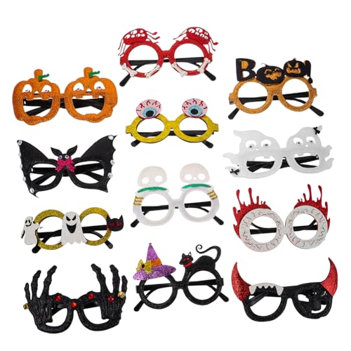 VILLFUL 12 Stück Glitzer Halloween Partybrillen Lustige Brillen mit Kürbis Geist Totenkopf Motiven für Erwachsene und Halloween Foto Requisiten Party Zubehör von VILLFUL