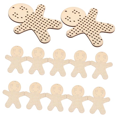 VILLFUL 12 Stück Handgefertigtes Cross-stitch-patch Stickerei-rohlinge Holzplaketten-tags Diy-gitterplatte Weihnachts-bastelsets Holz-tags Leeres Holzschild Hölzern Beige von VILLFUL