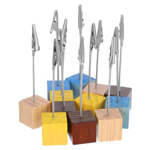 VILLFUL 12 Stück Memo-Clips aus Holz: Bilderhalter mit Clips, Memo-Fotoständer mit Holzsockel, Fotowürfel für Bilder mit Krokodilverschluss – Hochzeitsfeier von VILLFUL