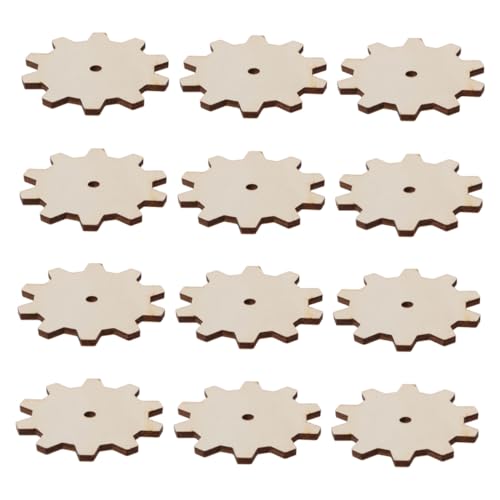 VILLFUL 12 Stück Teiliges DIY Holzstück Gear für Kreative Weihnachtsdeko Unlackierte Holzschneeflocken zum Basteln Hängende Ornamente für Weihnachtsbaum Fördert Motorische Fähigkeiten und von VILLFUL