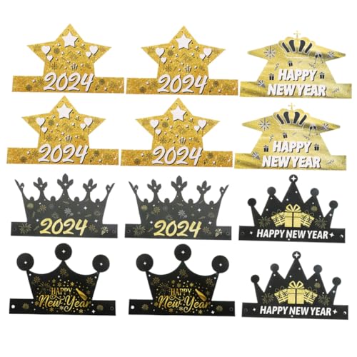 VILLFUL 12 Stück Teiliges Neujahrs-papierhüte Verstellbar Leichte Partyhüte mit Happy Year Motiv für Silvester Dekoration und Fotoaccessoires Modische Karnevalskappen für Damen und Herren von VILLFUL