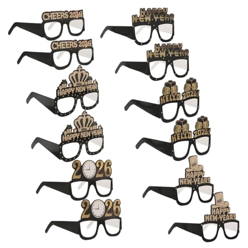 VILLFUL 12 Stück Teiliges Year Party Brillen Leichte Ergonomische Papier Eyewear mit Happy Year Motiv Spaßige Fotorequisiten für Silvesterfeiern und Festliche Anlässe Für Erwachsene von VILLFUL