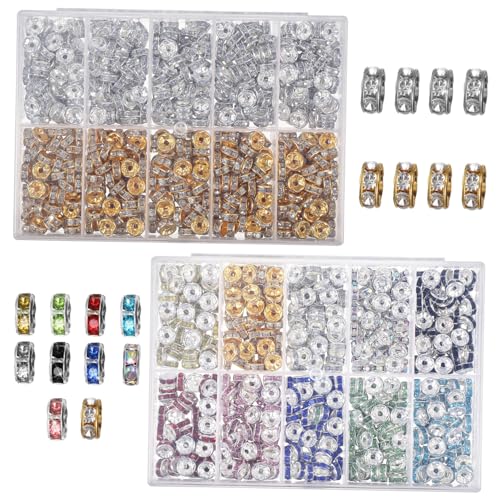 VILLFUL 1400Stücke DIY Strass Abstandshalter Perlen Schmuckperlen Farben Zubehör für Armbänder Schmuckanhänger und Kreative Handwerksprojekte von VILLFUL