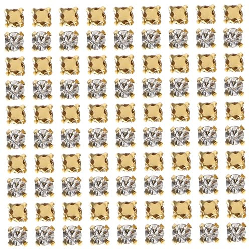 VILLFUL 1440 Stück Klauenbohrglashandnähungstraße Dekorationszubehör für Kleidung Bling aufnähen Edelsteine ​​aus Flachglas juwelen selber nähen Blumenschmuck aus Glas Zinklegierung Golden von VILLFUL