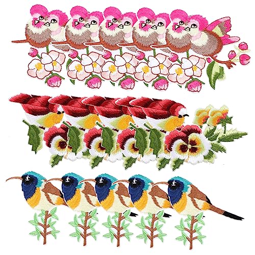VILLFUL 15 Stück Sticketiketten Patch, Stickerei Aufbügler, Süße Aufnäher, Aufnäher, Dekoration, Vogel Stickapplikationen, Bestickte Patches, Aufnäher, Aufnäher, Taschenflicken von VILLFUL