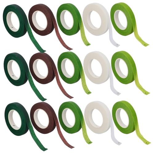 VILLFUL 15 Stück Teiliges Floristenband Selbstklebendes Kreppband für Blumenstiele Robust und Flexibel Vielseitig Einsetzbar für Hochzeitssträuße Trocken und Kunstblumen Lebendige Farben von VILLFUL