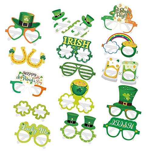 VILLFUL 15 Stück Teiliges Patricks Day Papier Brillen Lustige Fotorequisiten für Kostüm Grüne Party Accessoires Stabile Passform für Patricks Day Feier und Geburtstagsoutfits von VILLFUL