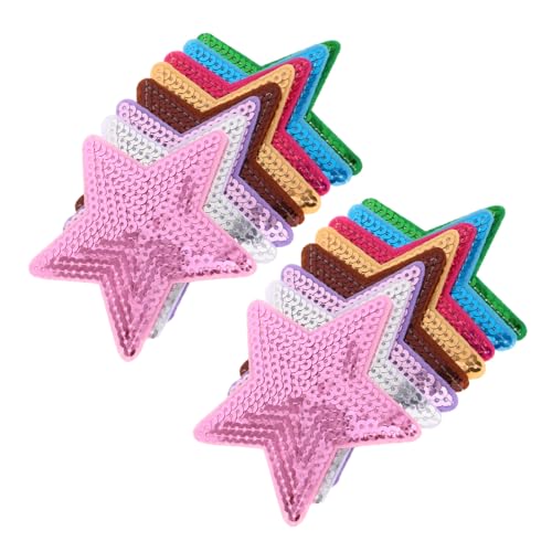 VILLFUL 16 Stück Fünf-Punkte-Sternpin-Stoff Patch Kleidung Applikationen Paillettenstern Applique Patch Flicken aufnähen Kleiderflicken Pailletten-Sternapplikation Stickereiflecken Plastik von VILLFUL