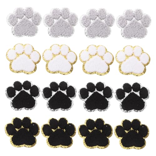 VILLFUL 16 Stück Teiliges Hunde und Katzenpfoten Aufbügel Patches Bestickte Applikationen für Kleidung Rucksäcke Jeans und Hüte Langlebig Waschbar und Einfach Anzubringen von VILLFUL