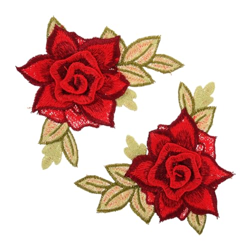VILLFUL 1Paar Blumenflicken für Jeans Kleidung Bestickte Aufnäher Weichem zum Reparieren und Dekorieren von Hosen Rucksäcken und Mehr Rot von VILLFUL
