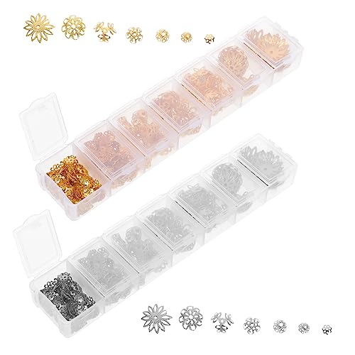 VILLFUL 2 Boxen Behälterkappen, Abstandshalter, Metallperlenkappen, Perlenendkappen, Blumenperlenkappen, Schmuck DIY Perlenkappen, Schmuckherstellung, Perlenkappen, Armbandherstellung, von VILLFUL