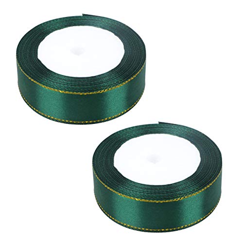 VILLFUL 2 Rollen Dunkelgrüne Satin Geschenkbänder mit Goldrand Dekorative Zierbänder für Hochzeit Party und Diy Langlebig und Elegant von VILLFUL