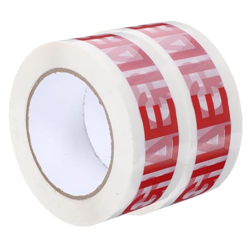 VILLFUL 2 Rollen Fragile Verpackungsband Rot Weiß Klebeband mit Englischer Warnung Zerbrechlich Selbstklebend Stark Reißfest Für Versand Umzug Glasverpackung von VILLFUL