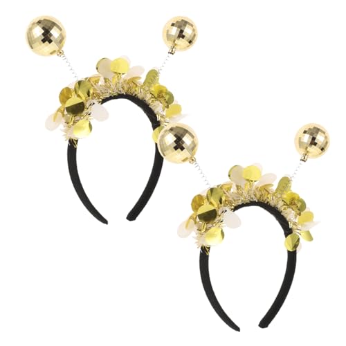 VILLFUL 2 Stück Goldene Disco Kugel Haarschmuck Dekoratives Stirnband für Party Einzigartiges Haarband mit Funkelnden Kugeln Festliches Accessoire für Frauen und Mädchen von VILLFUL