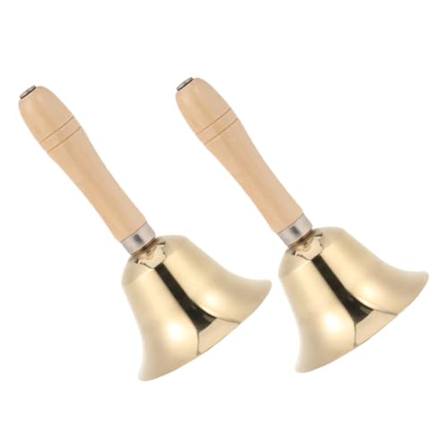 VILLFUL 2 Stück Handglocke aus Massivem Kupfer mit Holzgriff Vielseitig Einsetzbar für Restaurant Service Klassenzimmer Yoga Elegant von VILLFUL