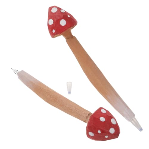 VILLFUL 2 Stück Holz Mushroom Kugelschreiber Niedliche Kreative Pilzform Schreibgeräte für Schule Büro und Zuhause für Studenten Kreativität von VILLFUL
