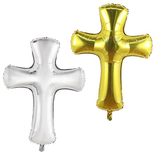 VILLFUL 2 Stück Kreuz Folienballons Gold Silber Dekorative Taufe Party Deko Langlebige Erinnerungsballons Foto Requisite für Festliche Anlässe von VILLFUL
