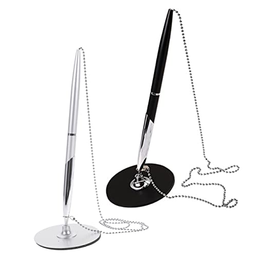VILLFUL 2 Stück Metall Kugelschreiber mit Kette Elegante Signierstifte für Büro und Hotels für Unterschriften und Geschäftsverhandlungen Schwarz Silber von VILLFUL