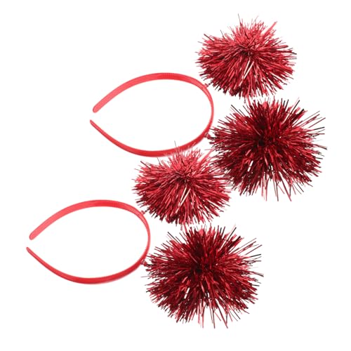 VILLFUL 2 Stück Rotes Pom Pom Haarband Aluminiumfolie Streifen Leichte Kopfbedeckung für Mädchen Festliches Accessoire für Geburtstag Karneval Cosplay und Partyveranstaltungen von VILLFUL