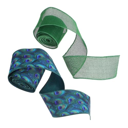 VILLFUL 2 Stück Teiliges Set Grüne Drahtkanten Dekobänder Polyester mit Pfauenmuster Breit Formstabil für Weihnachtskränze Geschenkverpackungen Haarschleifen und Diy Dekorationen VILLFUL 2 Stück Teiliges Set Grüne Drahtkanten Dekobänder Polyester mit Pfauenmuster Breit Formstabil für Weihnachtskränze Geschenkverpackungen Haarschleifen und Diy Dekorationen von VILLFUL