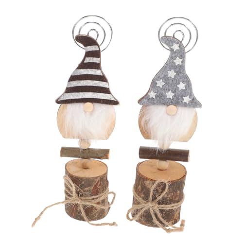 VILLFUL 2 Stück Weihnachts Memo Halter mit Drahtspirale und Rutsch Basis Niedliche No Face Puppe Tischkartenhalter für Party Hochzeit Geburtstag Wiederverwendbar Gestreift Sternen von VILLFUL