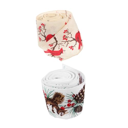 VILLFUL 2 Stück Weihnachtsband mit Pflaumenblüten und Eichhörnchenmotiv Dekoratives Drahtband für Geschenkverpackung und Bastelprojekte Farbenfrohes Design von VILLFUL