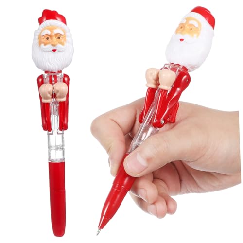 VILLFUL 2 Stück Weihnachtsmann Kugelschreiber Druckkugelschreiber mit Dekoration für Schüler Weihnachtsgeschenk und Entspannungsartikel Zufällige Farbe mit Blauer Zufällige von VILLFUL