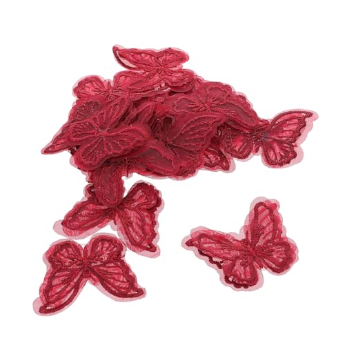 VILLFUL 20 Stück Bestickter Spitzenschmetterling Stickerei-schmetterlingsflecken Schmetterlings-spitzenbesatz Schmetterlingsverzierungen Stickerei Zum Nähen Schmetterlingsapplikationen Rot von VILLFUL