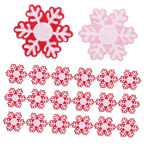 VILLFUL 20 Stück Diy Schneeflocken Stoffaufnäher Rot und Weiß Bestickte Applikationen für Winterdekoration Kleidung und Accessoires ohne Nähen von VILLFUL