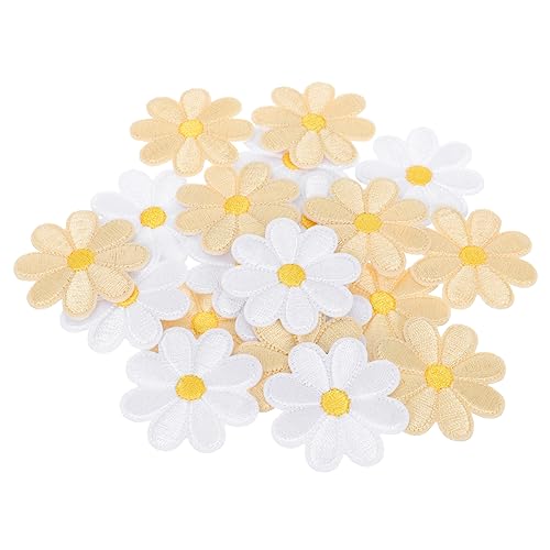 VILLFUL 20 Stück Gänseblümchen Ornament Stickerei Flicken Für Kleidung Zum Aufnähen Auf Löcher, Stickpatch, Bügelflicken Für Kinder, Bestickter Patch, Gänseblümchen Patch, Flicken Für von VILLFUL