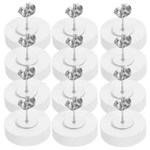 VILLFUL 20 Stück Ohrstecker aus Holz zur Schmuckherstellung: Blanko-Lünetten 12 mm, weiß, Edelstahl, Ohrstecker-Tabletts, Fassungen, Zubehör für DIY-Edelsteine, Perlen von VILLFUL