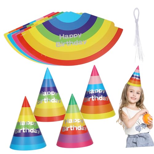 VILLFUL 20 Stück Teiliges Bunte Partyhüte Geburtstagskegel Regenbogenfarbene Geburtstagshüte Partyzubehör Langlebig Praktisch für Geburtstagsfeier Familienfeiern von VILLFUL