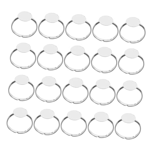 VILLFUL 20 Stück Verstellbare Ring Ziehringe, Rohlinge, Runde Ringfassung, Rohling, Ring, Edelstahl, Fingerring, Rohlinge Für Harz, Ringrohlinge Zur Schmuckherstellung, Verstellbare von VILLFUL